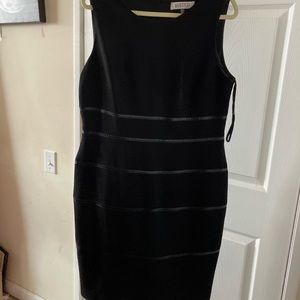 Kasper Ribbed Sheath Dress w/ faux Leather Detail